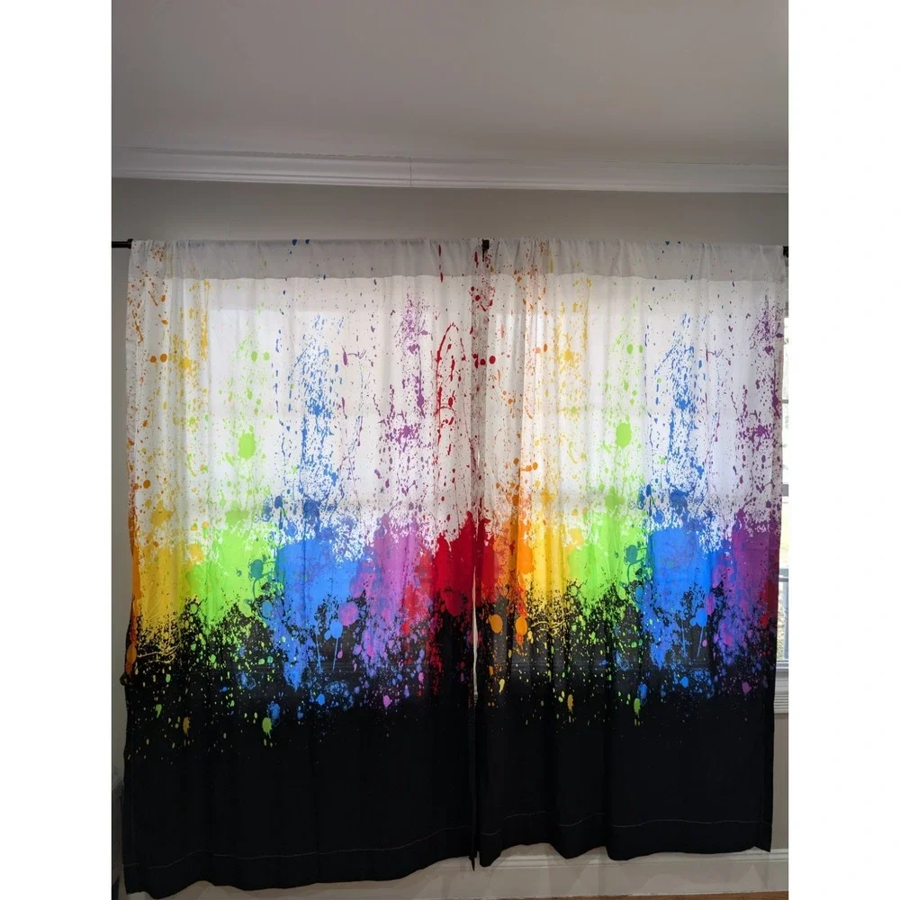 Vintage Crayola Curtain Spattered Paint Drip 2 Panels 51